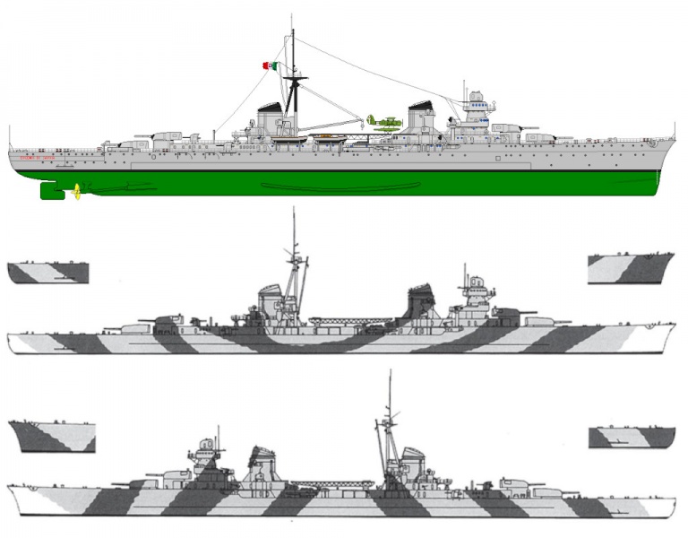 Файл:Savoia Окраска «Эудженио ди Савойя». Вверху — в начале службы, внизу — май 1942, вставки — ноябрь 1942.jpg