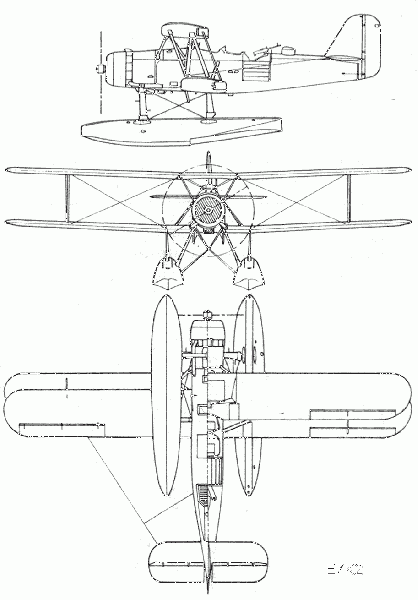 Файл:Эскизный чертёж Kawanishi E7K в трёх проекциях.gif